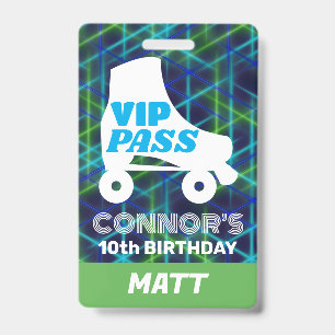 VIP Party Pass Boy Roller Skating Birthday Lanyard Badge