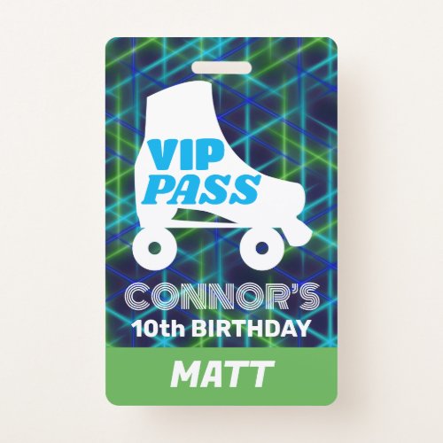 VIP Party Pass Boy Roller Skating Birthday Lanyard Badge