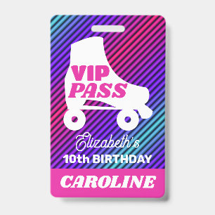VIP Party Pass Girl Roller Skating Lanyard Badge