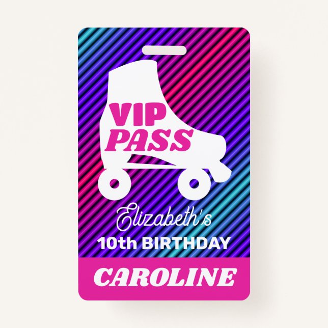 VIP Party Pass Girl Roller Skating Lanyard Badge (Front)