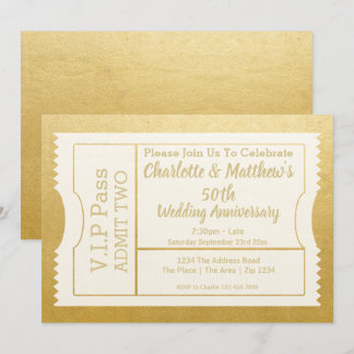 VIP Pass 50th Anniversary Ticket Faux Gold Invitation