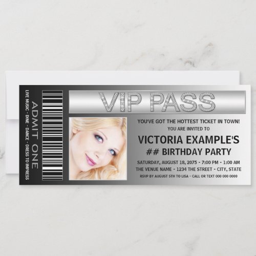 VIP Pass Admission Ticket Birthday Party Invitation