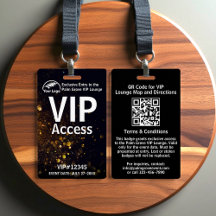 VIP Pass Badge | Custom Black Bokeh QR Code & Logo