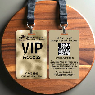 VIP Pass Badge   Custom Gold Foil QR Code & Logo
