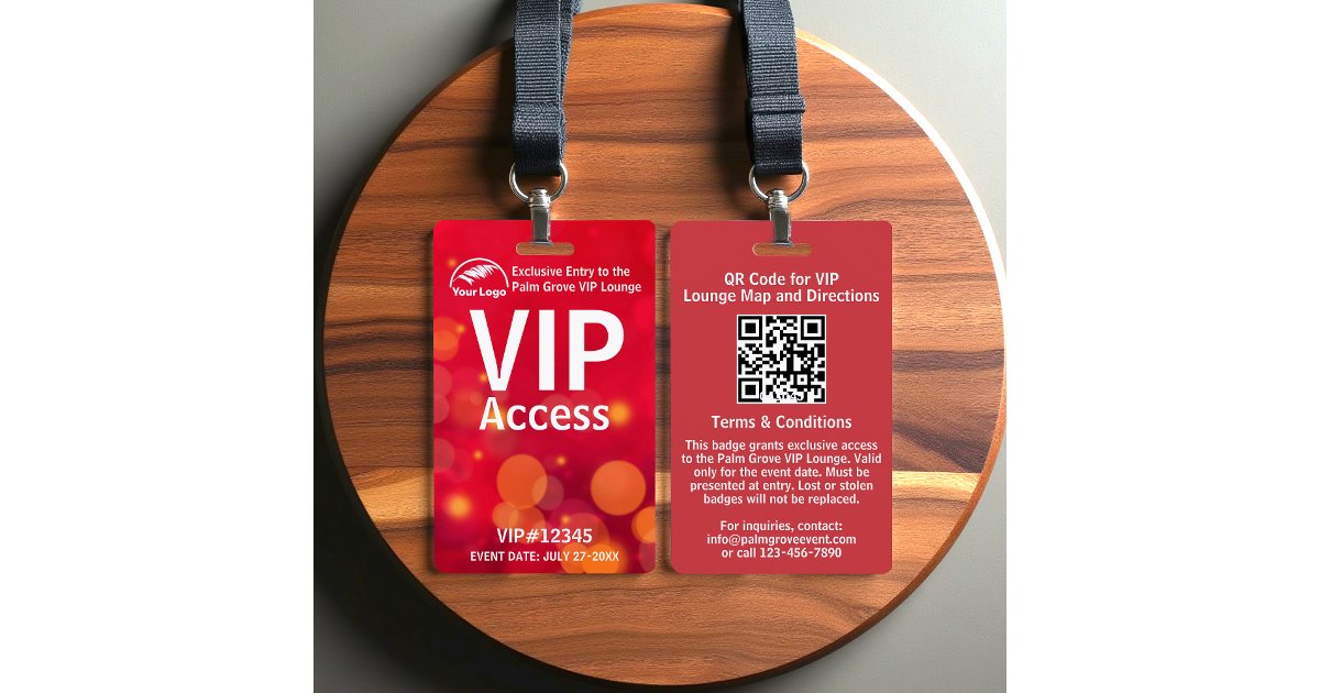 Vip Image Code Link VIP Pass Badge | Custom Red Bokeh QR Code & Logo | Zazzle