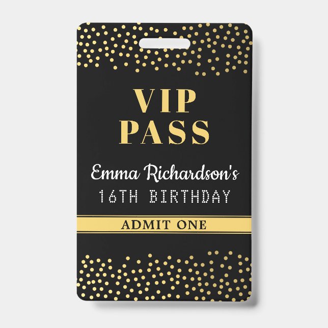 VIP Pass Birthday Invitation Badge (Front)