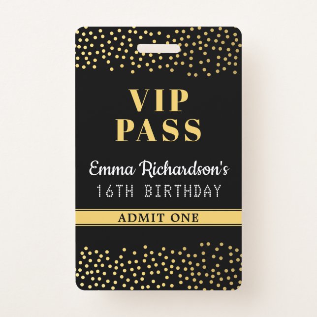 VIP Pass Birthday Invitation Badge (Front)