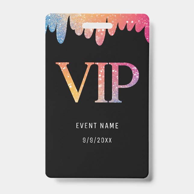 VIP Pass Black Modern Glitter Badge (Front)