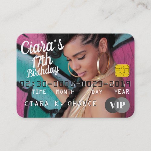 VIP Pass Credit Card Photo Birthday Invitations