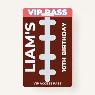VIP Pass Football Birthday Party Badge