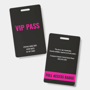 VIP Pass Full Access Pink Music Festival  Badge