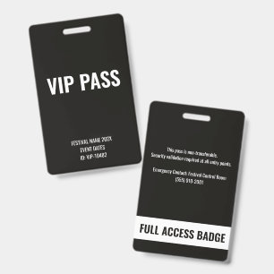 VIP Pass Full Access White Music Festival  Badge