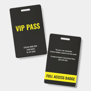 VIP Pass Full Access Yellow Music Festival  Badge