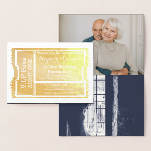 VIP Pass Golden Wedding Anniversary Ticket Foil Card