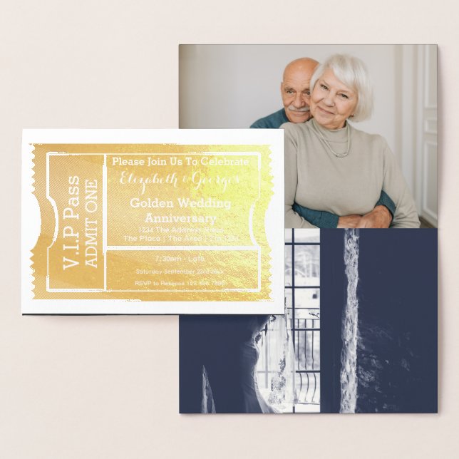 VIP Pass Golden Wedding Anniversary Ticket  Foil Card (Display)