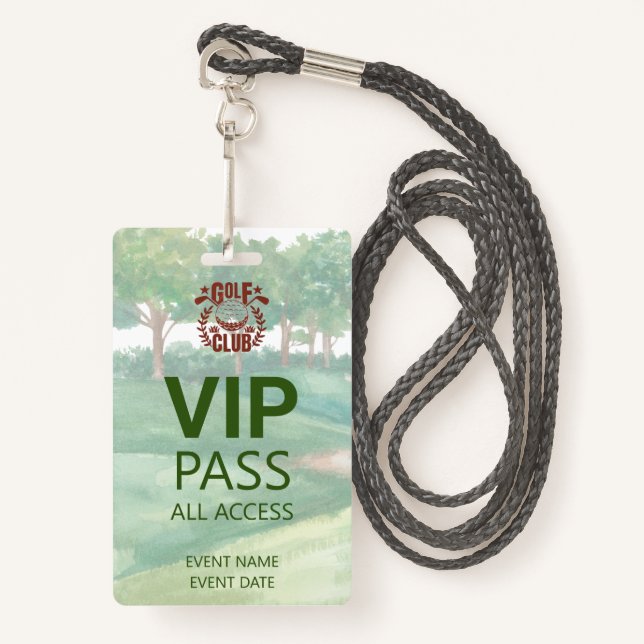 VIP PASS Golf Club League Photo Logo Event  Badge (Front with Lanyard)