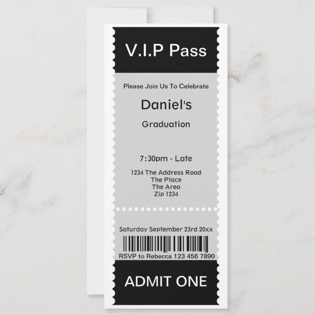 VIP Pass Graduation Party Admission Ticket Invitation (Front)