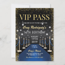 VIP Pass Hollywood Blue Red Carpet Birthday
