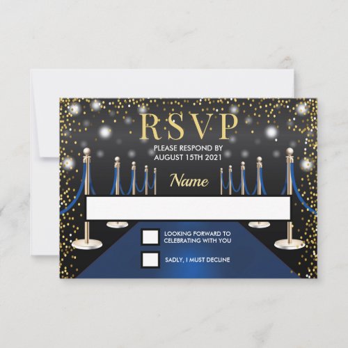 VIP Pass Hollywood Blue Red Carpet Birthday RSVP Card