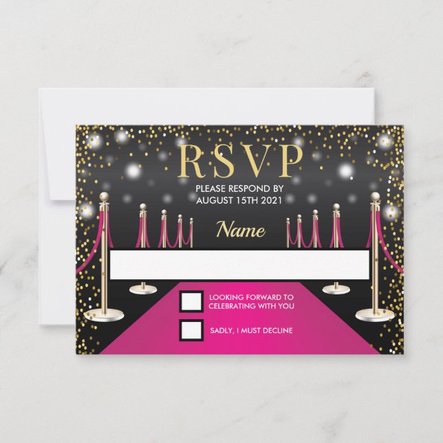 VIP Pass Hollywood Pink Red Carpet Birthday RSVP Card (Front)