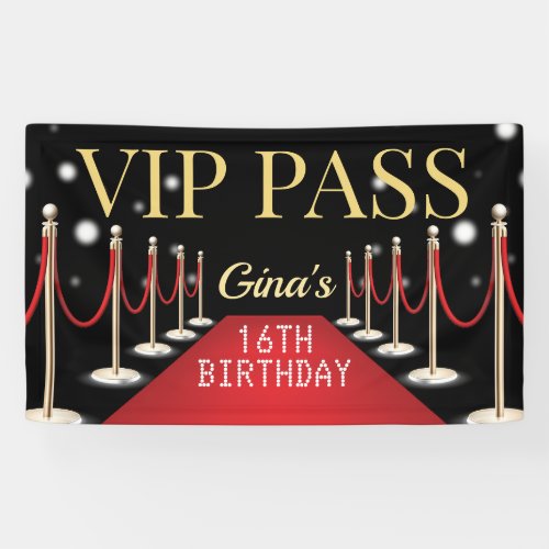 VIP Pass Hollywood Red Carpet Birthday Banner