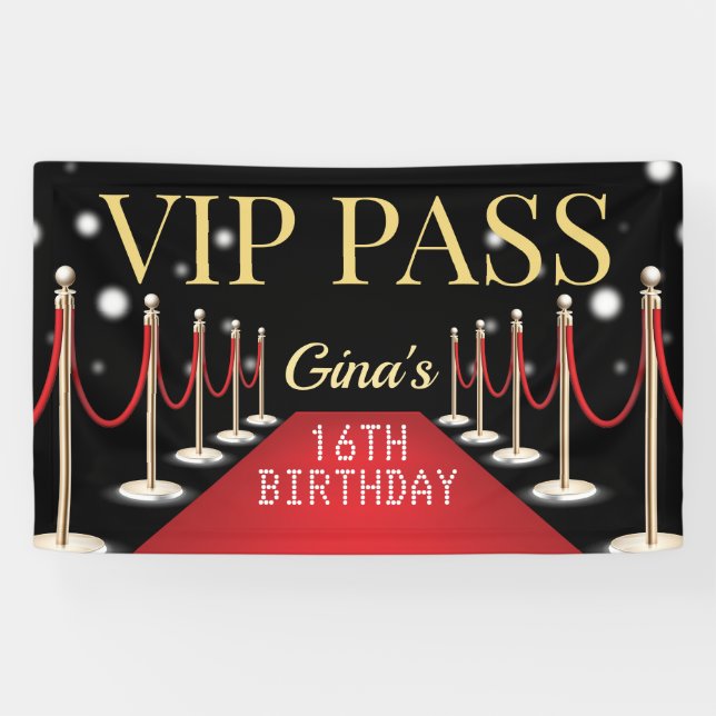 VIP Pass Hollywood Red Carpet Birthday Banner (Horizontal)