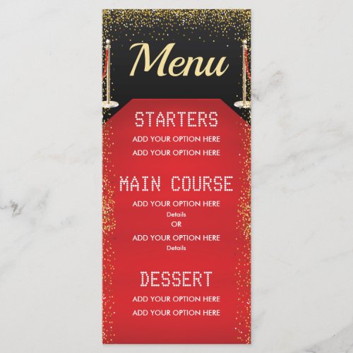 VIP Pass Hollywood Red Carpet Birthday Dinner Menu