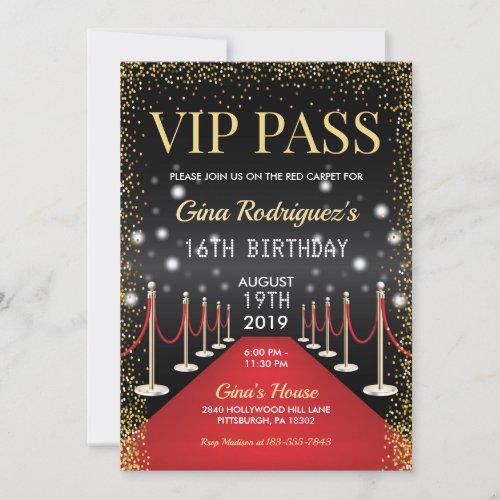 VIP Pass Hollywood Red Carpet Birthday Invitation