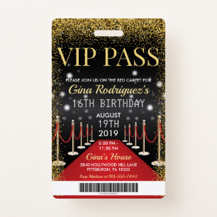 VIP Pass Hollywood Red Carpet Birthday Invitation Badge