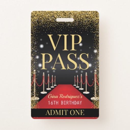 VIP Pass Hollywood Red Carpet Birthday Invitation Badge | Zazzle