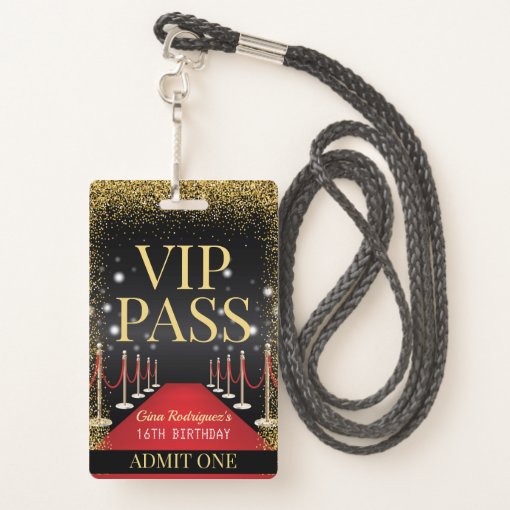 VIP Pass Hollywood Red Carpet Birthday Invitation Badge | Zazzle