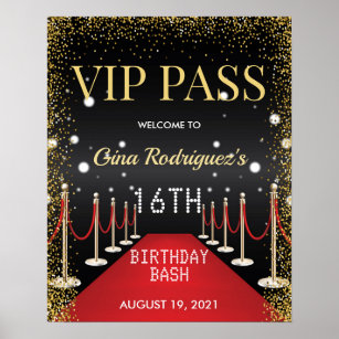 VIP Pass Hollywood Red Carpet Birthday Party Sign