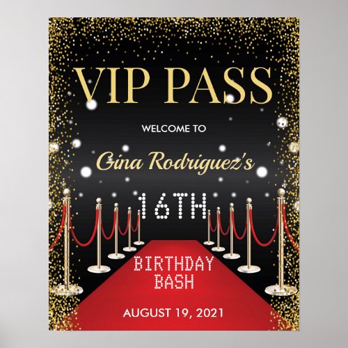 VIP Pass Hollywood Red Carpet Birthday Party Sign