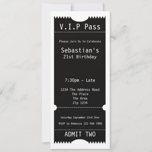 VIP Pass Party Admission Ticket Invitation