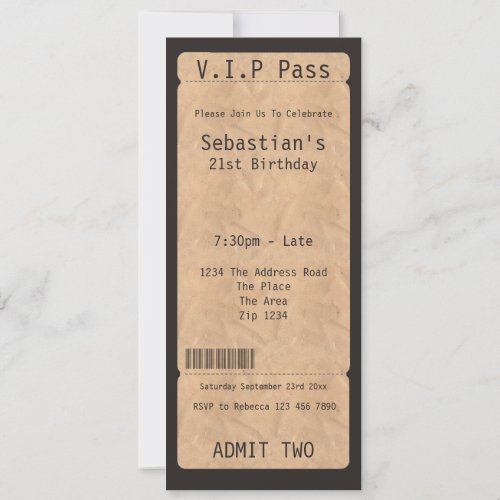 VIP Pass Party Admission Ticket Invitation