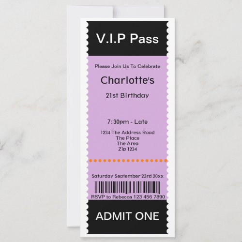 VIP Pass Party Admission Ticket Invitation