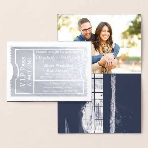VIP Pass Silver Wedding Anniversary Ticket Foil Card