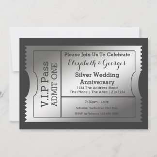VIP Pass Silver Wedding Anniversary Ticket Invitation