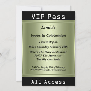VIP pass Sweet 16 Birthday Party Invitation