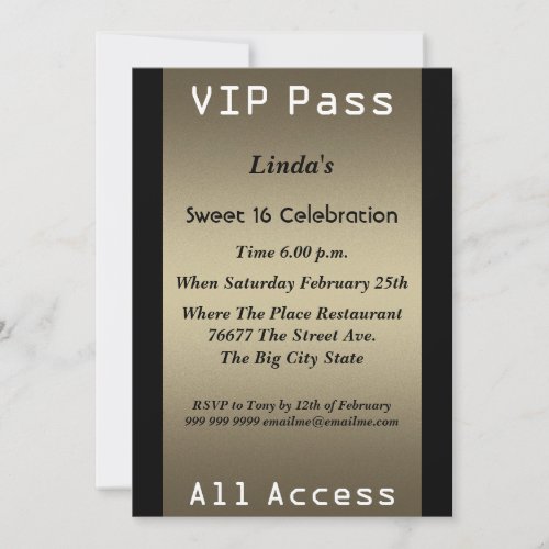 VIP pass Sweet 16 Birthday Party Invitation