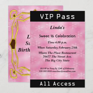 VIP pass Sweet 16 Birthday Party Pink Invitation