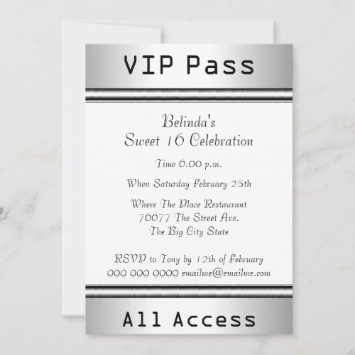 VIP pass Sweet 16 Birthday Party White Invitation