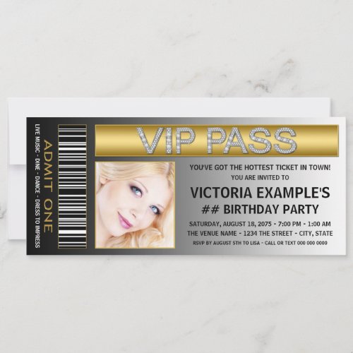 VIP Pass Ticket Birthday Party Invitation