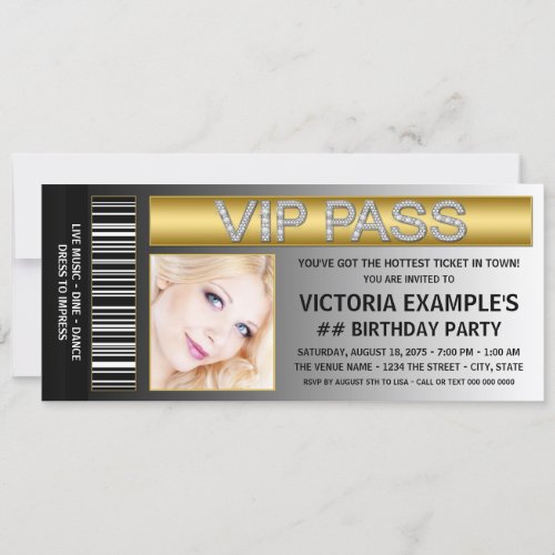 VIP Pass Ticket Style Birthday Party Invitation