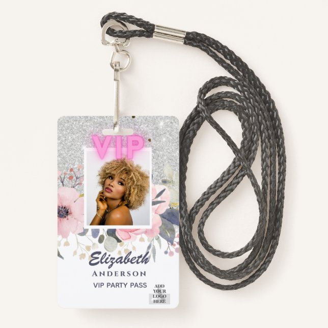VIP PHOTO ID - Party, Festival, Event GLITTER GLAM Badge (Front with Lanyard)