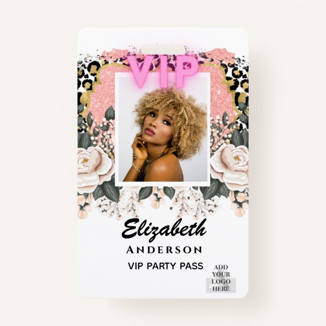 VIP PHOTO ID - Party, Festival, Event GLITTER GLAM Badge (Front)