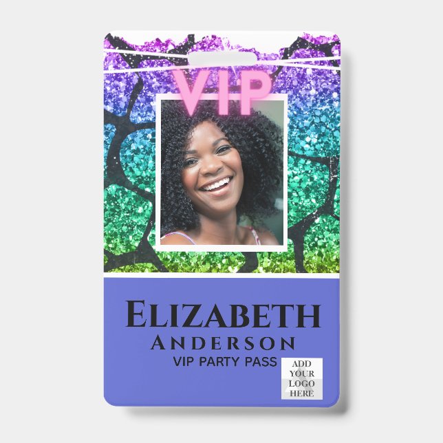 VIP PHOTO ID - Party Festival Event GLITTER GLAMOR Badge (Front)