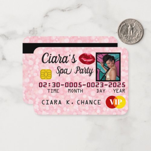 VIP Pink Glitter Photo Party Credit Card