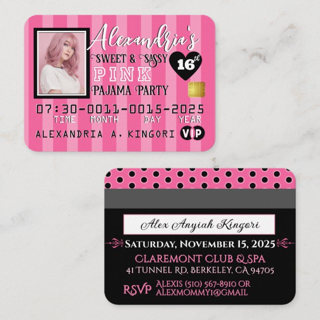 VIP PINK Stripes Credit Card Photo Invitations (Front/Back)