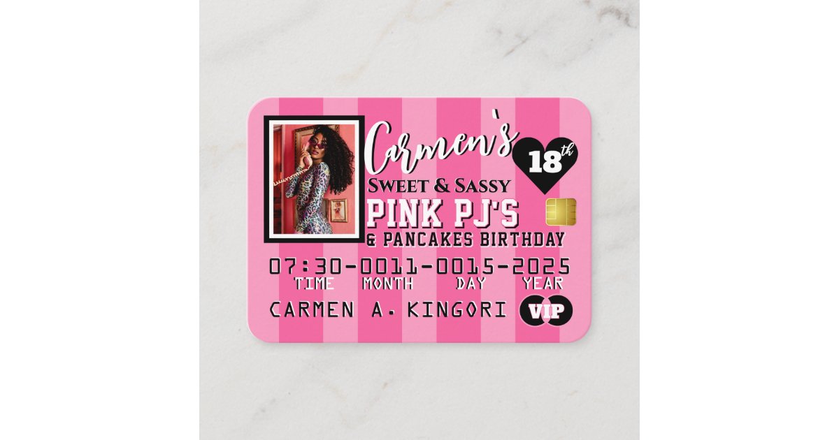 VIP Pink Stripes Photo Credit Card Invitation | Zazzle